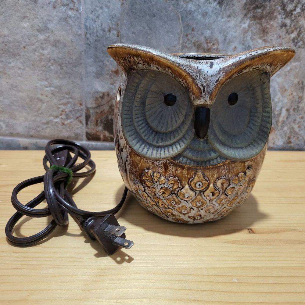 Intertek Ceramic Owl Electric Wax Warmer Brown Glazed Missing Top